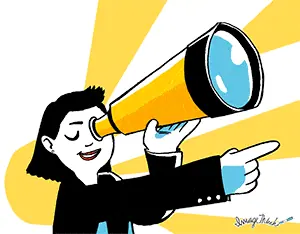 Animated image that shows a person pointing while holding a telescope to their eye