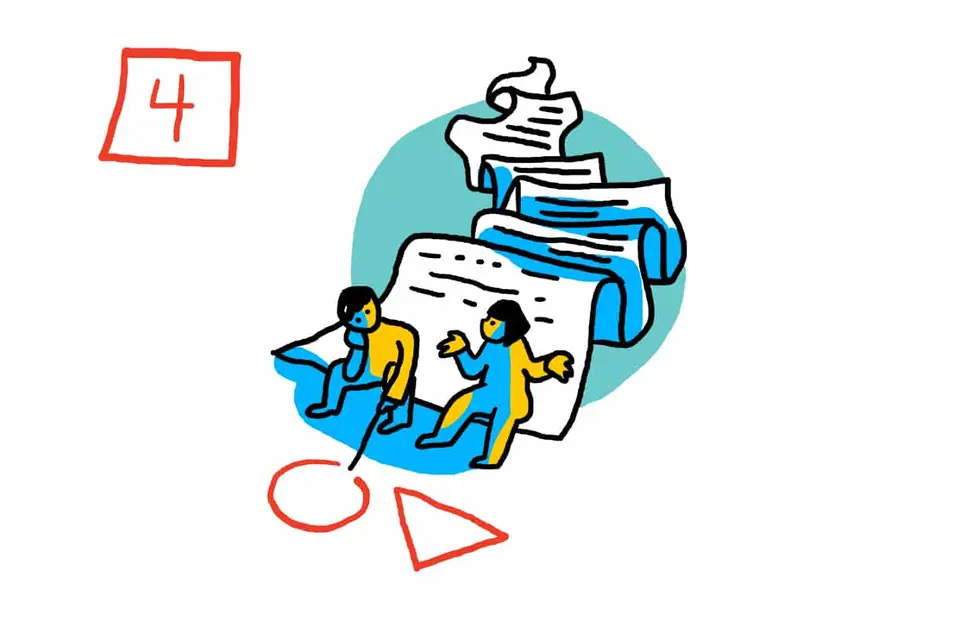 7 ways to know your brainstorm meeting will fail cartoon by imagethink graphic recording firm. You planned to plan. Two figures people sitting on a long paper scroll drawing shapes in the ground.
