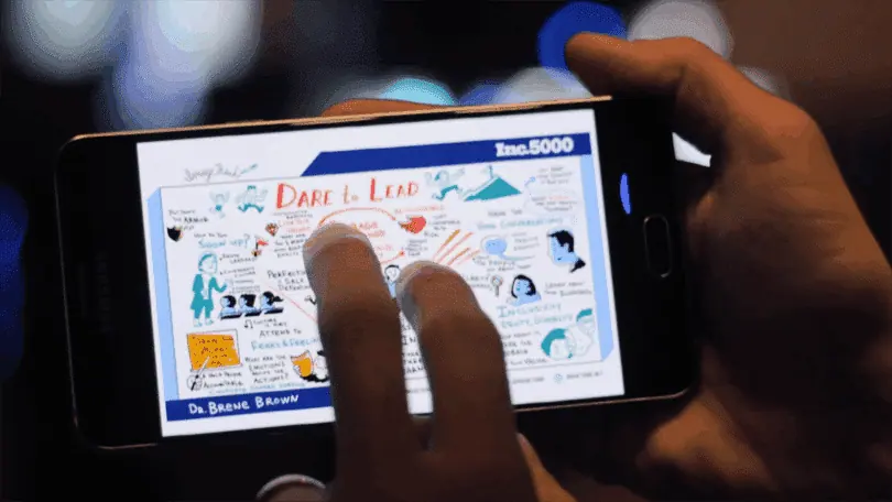 Mobile view of live scribing visuals from a virtual meeting.