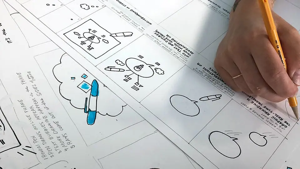 ImageThink graphic recorder creates storyboard sketches for an animated infographic.