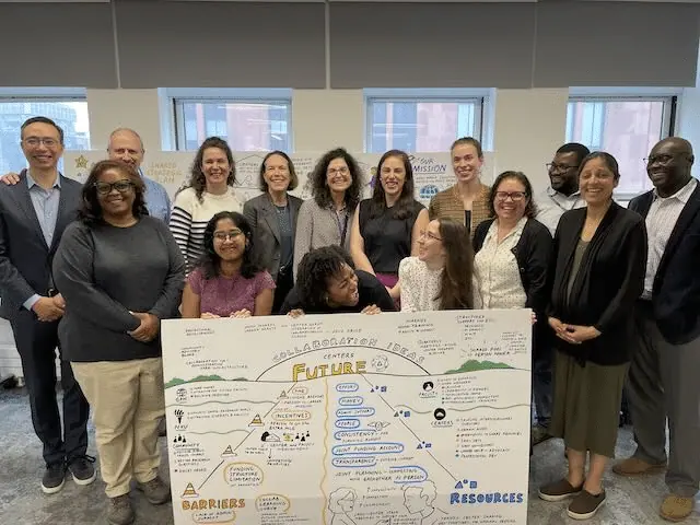 A team of professionals effectively using graphic strategy for engagement and alignment.