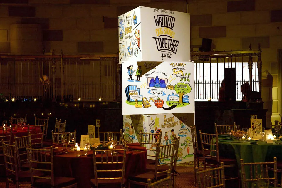 ImageThink ImageTowers displaying organizational history and success stories at the PENCIL Gala.