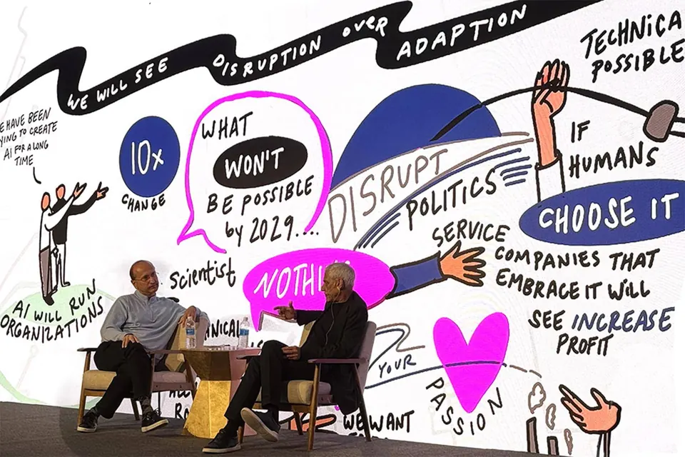 ImageThink graphic recorders drawing live at an AI customer conference