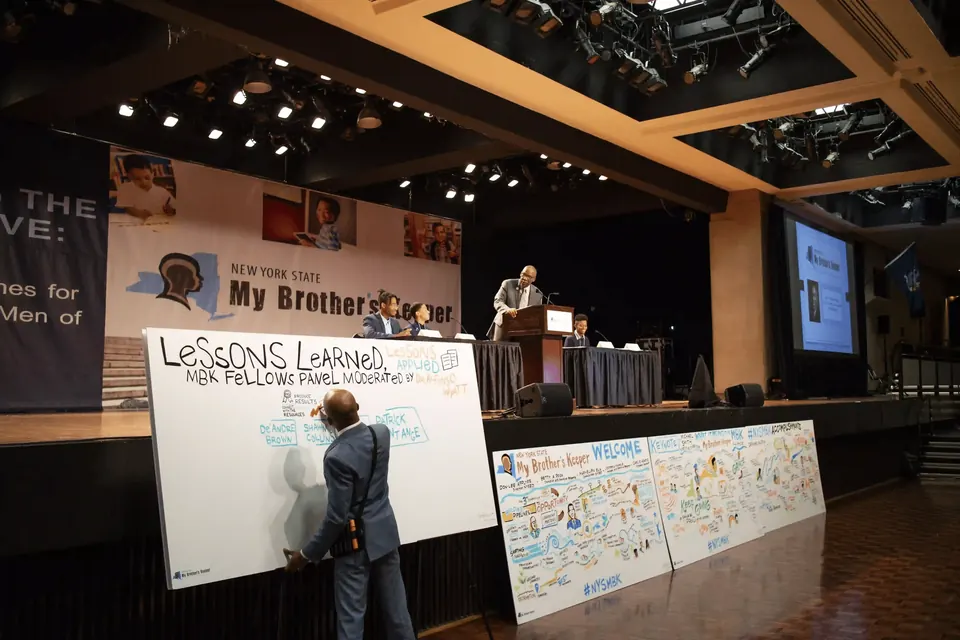 An ImageThink graphic recorder drawing for a keynote speaker at My Brother’s Keeper education conference
