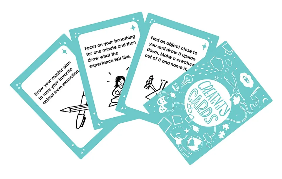 Four ImageThink Creativity Cards fanned out
