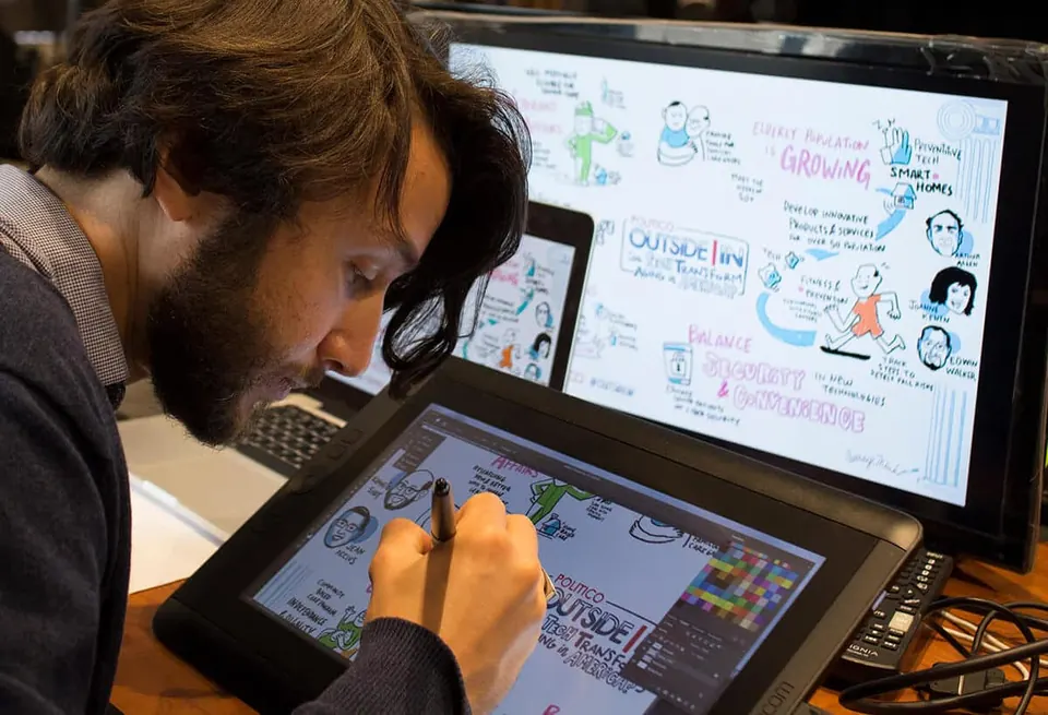An ImageThink graphic recorder creating a digital drawing for a remote meeting