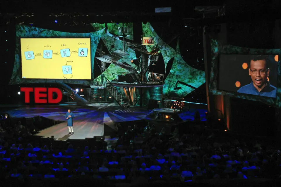 Visual notes on stage at a technology conference
