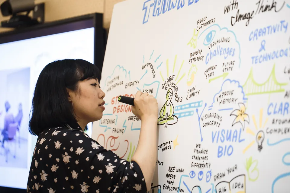 A graphic recorder capturing insight from the audience in real time