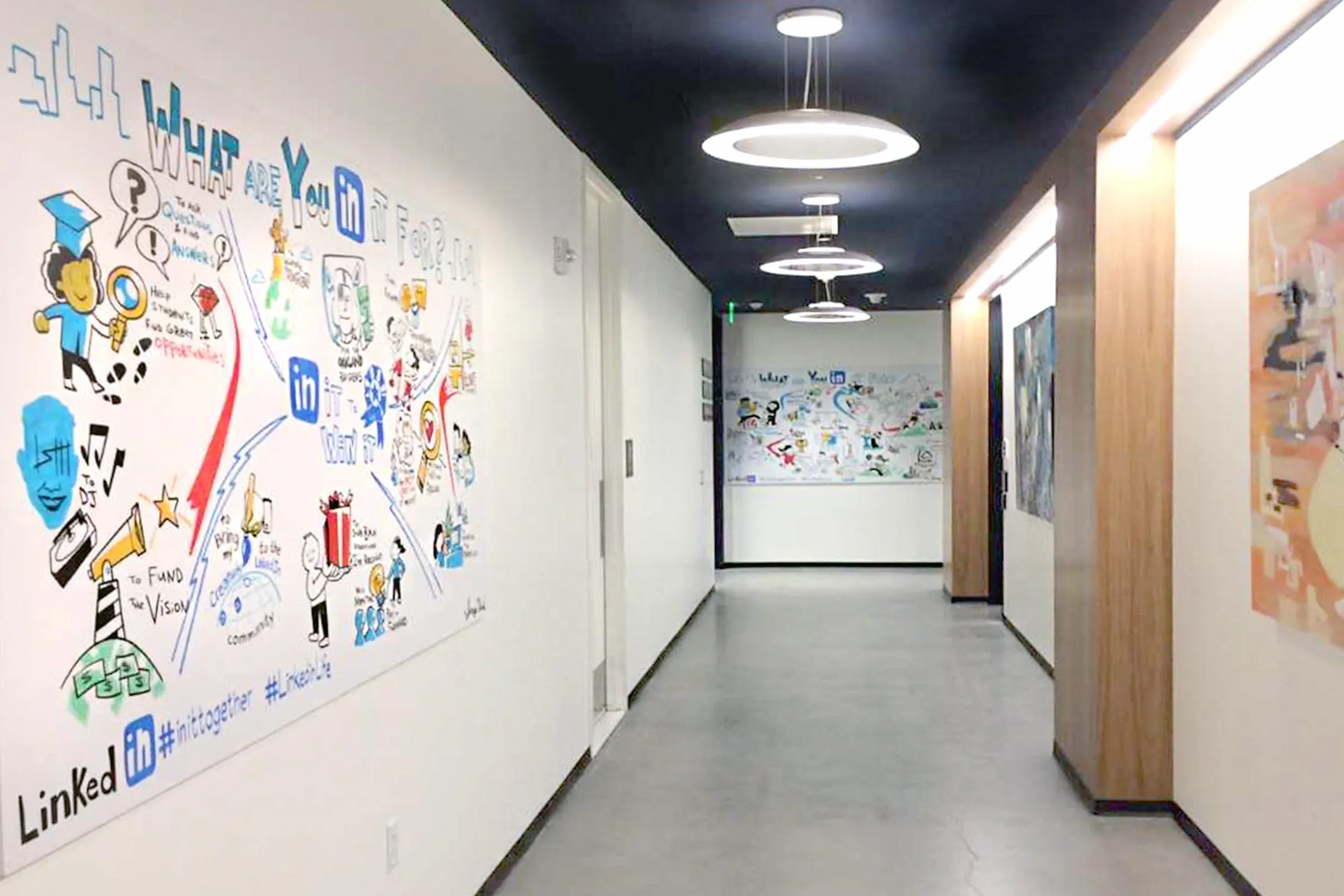 ImageThink boards hanging in a hallway at LinkedIn